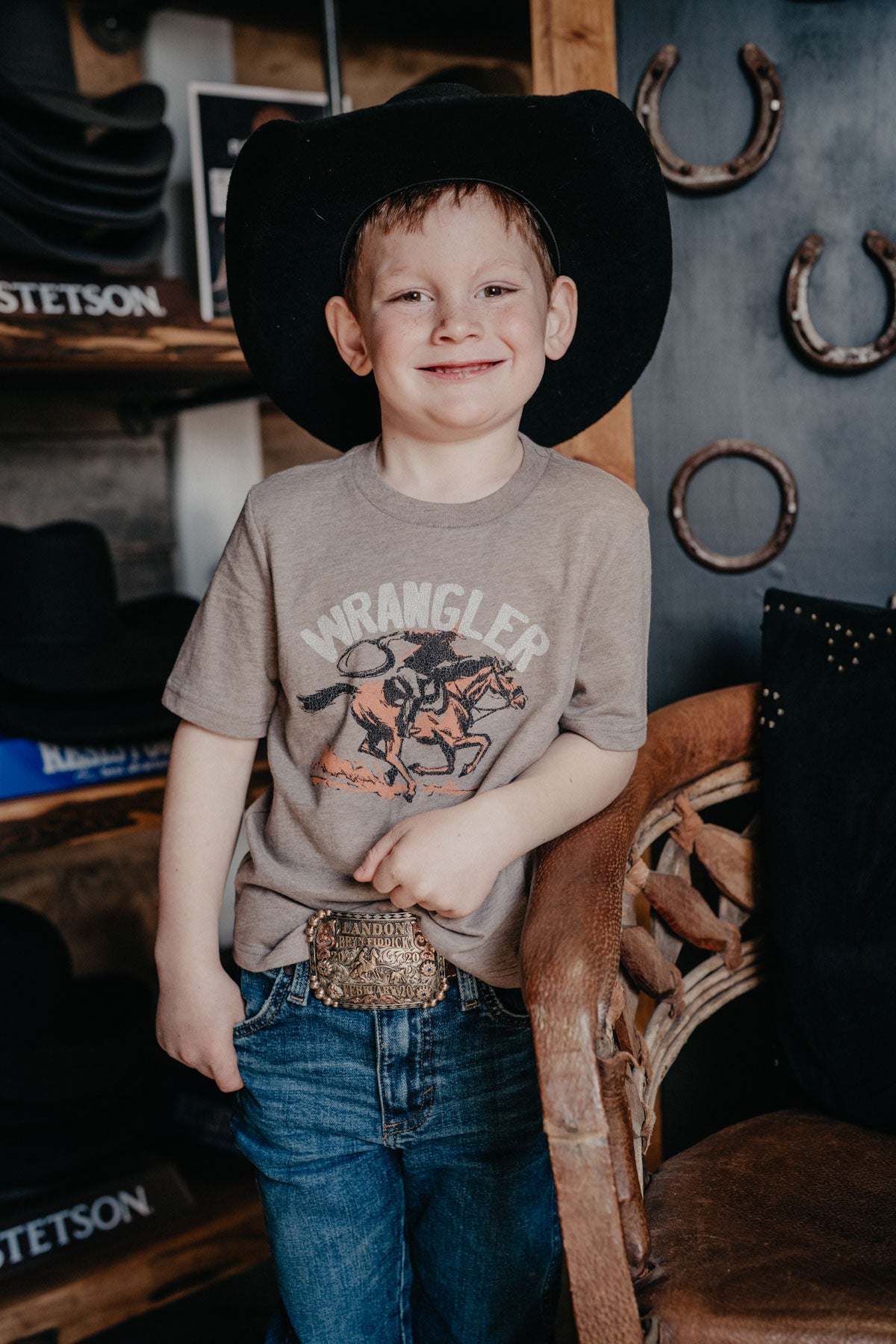 'Landon' Boy's Wrangler Tan T-shirt (XXS-XL)