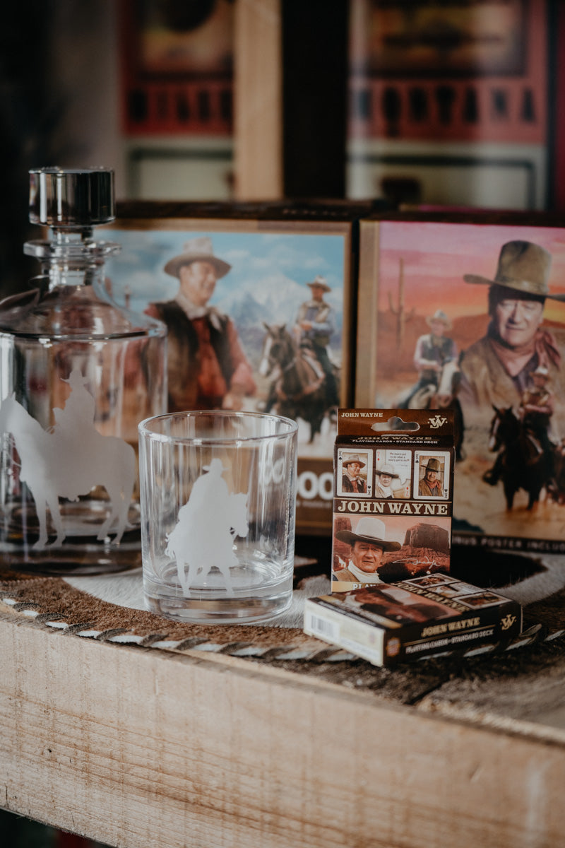 Cowboy Etched Double Old Fashioned Drinking Glass