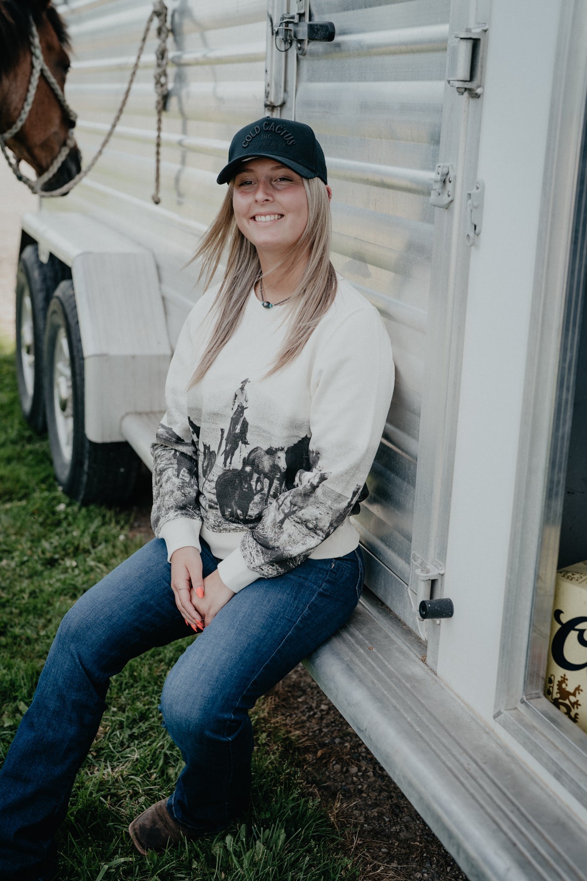 'Old West' Woman's Wrangler Ivory Graphic Pullover (XS-XXL)