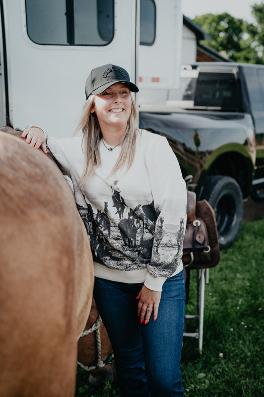 'Old West' Woman's Wrangler Ivory Graphic Pullover (XS-XXL)