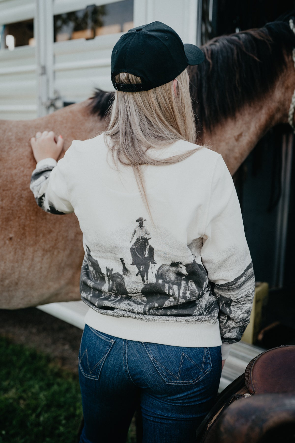 'Old West' Woman's Wrangler Ivory Graphic Pullover (XS-XXL)