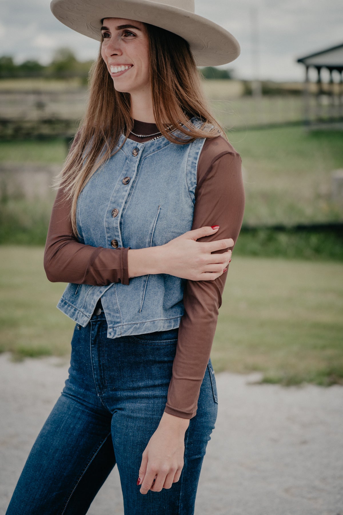 'Sierra' Brown Long Sleeve Mesh Shirt by Lucky and Blessed