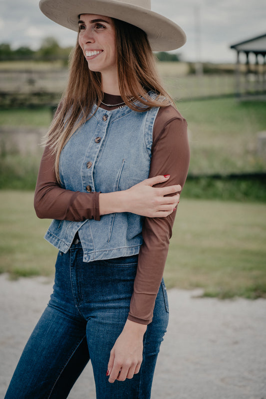 'Sierra' Brown Long Sleeve Mesh Shirt by Lucky and Blessed