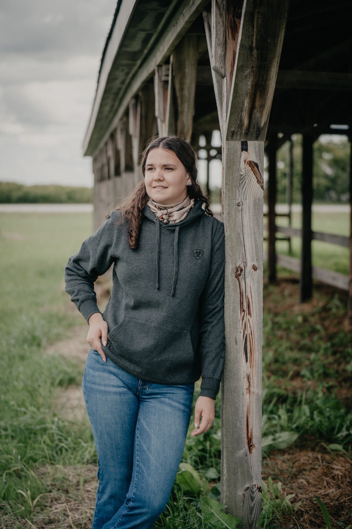 'Heather' Women's Charcoal Grey Logo Hoodie by Ariat