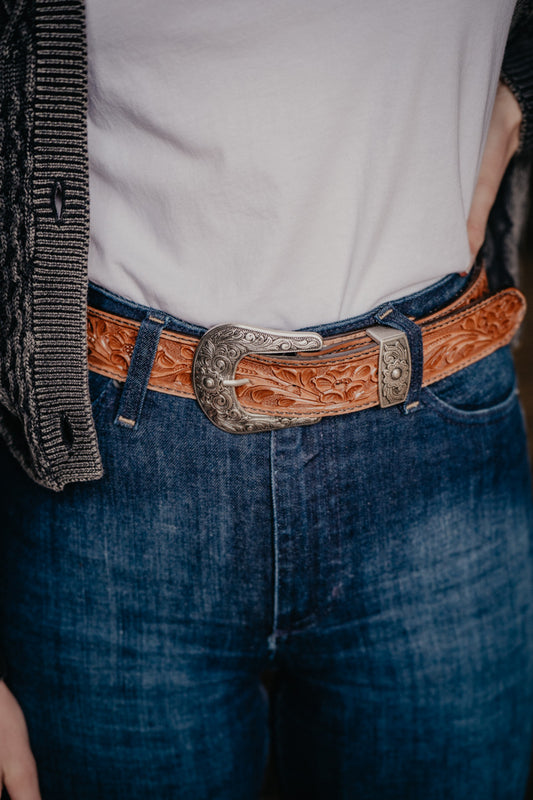 Pecan Vintage Floral Tooled Belt (Sizes 30-44)
