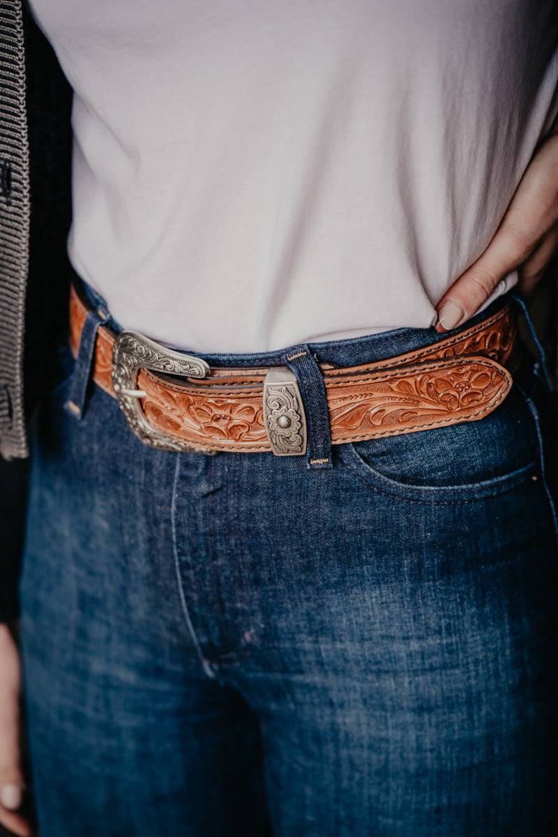 Pecan Vintage Floral Tooled Belt (Sizes 30-44)