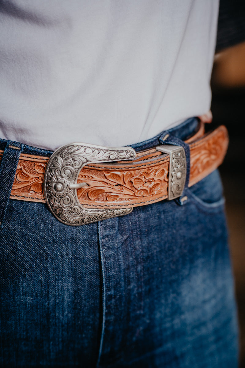 Pecan Vintage Floral Tooled Belt (Sizes 30-44)
