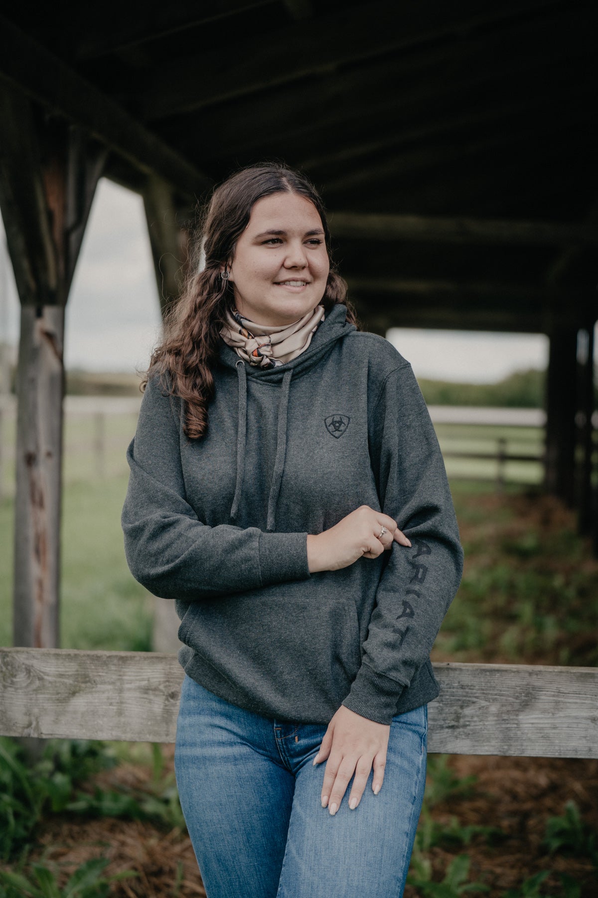 'Heather' Women's Charcoal Grey Logo Hoodie by Ariat