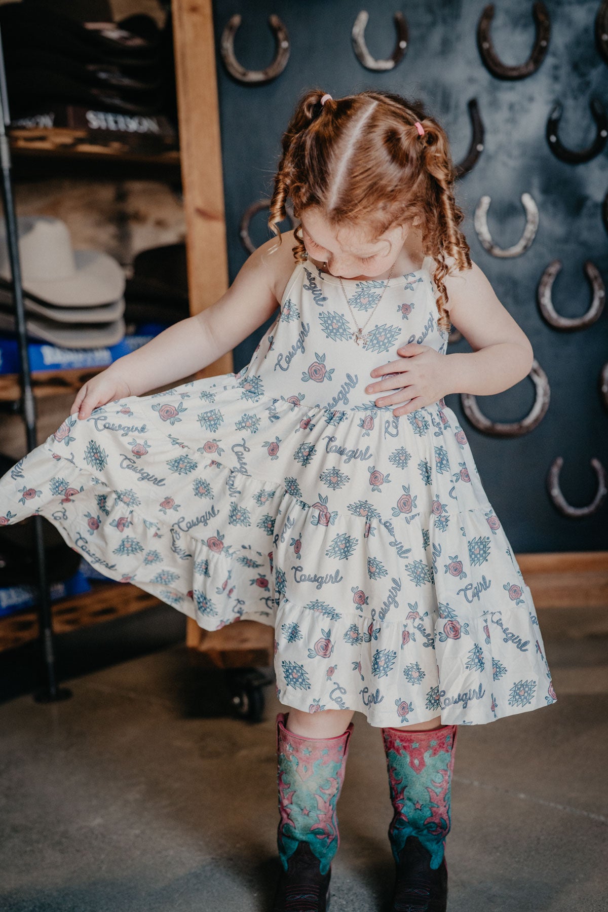 'Veronica' 2 Piece Retro Lil' Cowgirl Vest & Dress Set (6-12M to 7T)