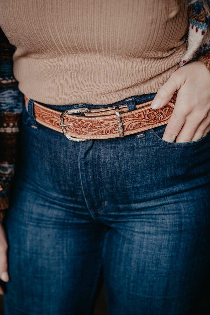 Handtooled Traditional Floral Belt by Double J Saddlery