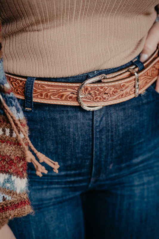 Handtooled Traditional Floral Belt by Double J Saddlery