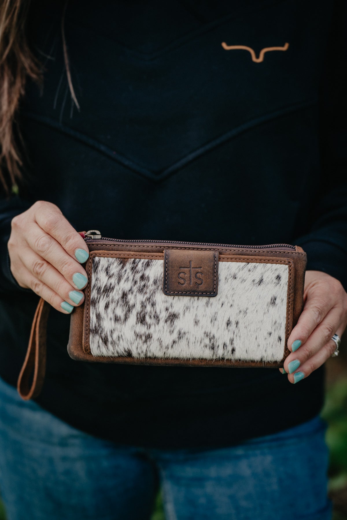'Hayley' Cowhide Wallet with Wristlet Strap