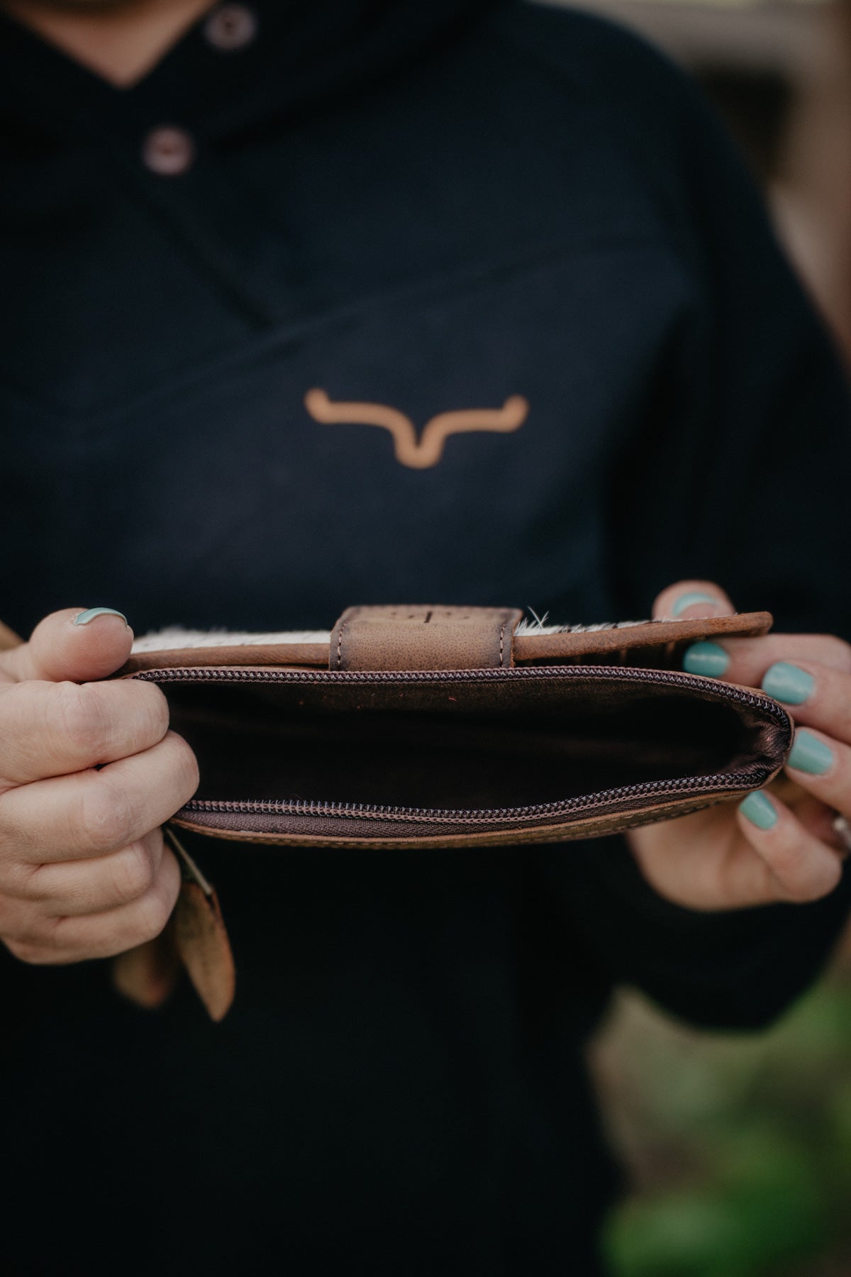 'Hayley' Cowhide Wallet with Wristlet Strap