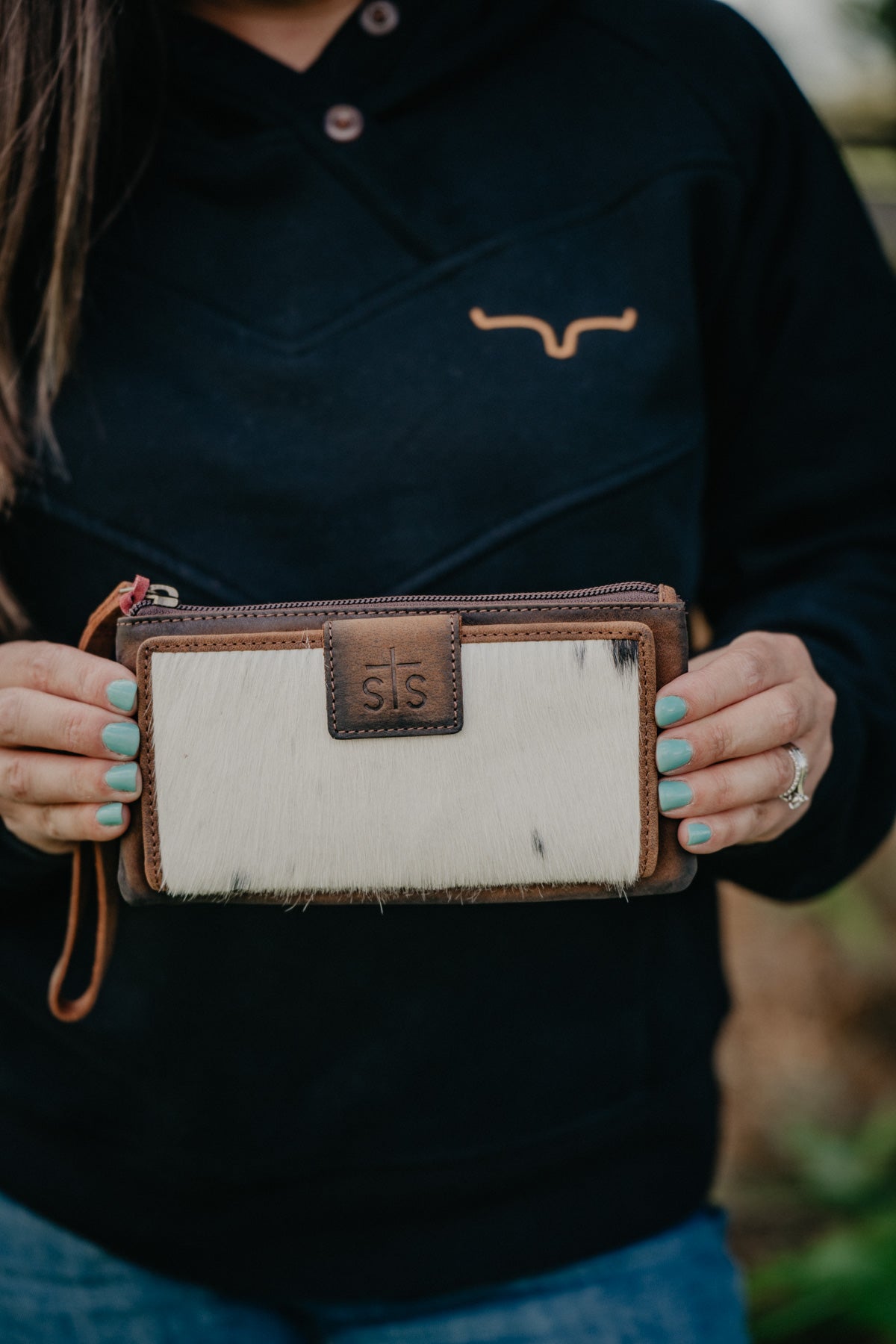 'Hayley' Cowhide Wallet with Wristlet Strap