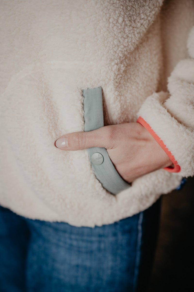 'Skylar' Wrangler Cream Sherpa Pullover with Teal & Corral Accents (XS-XXL)