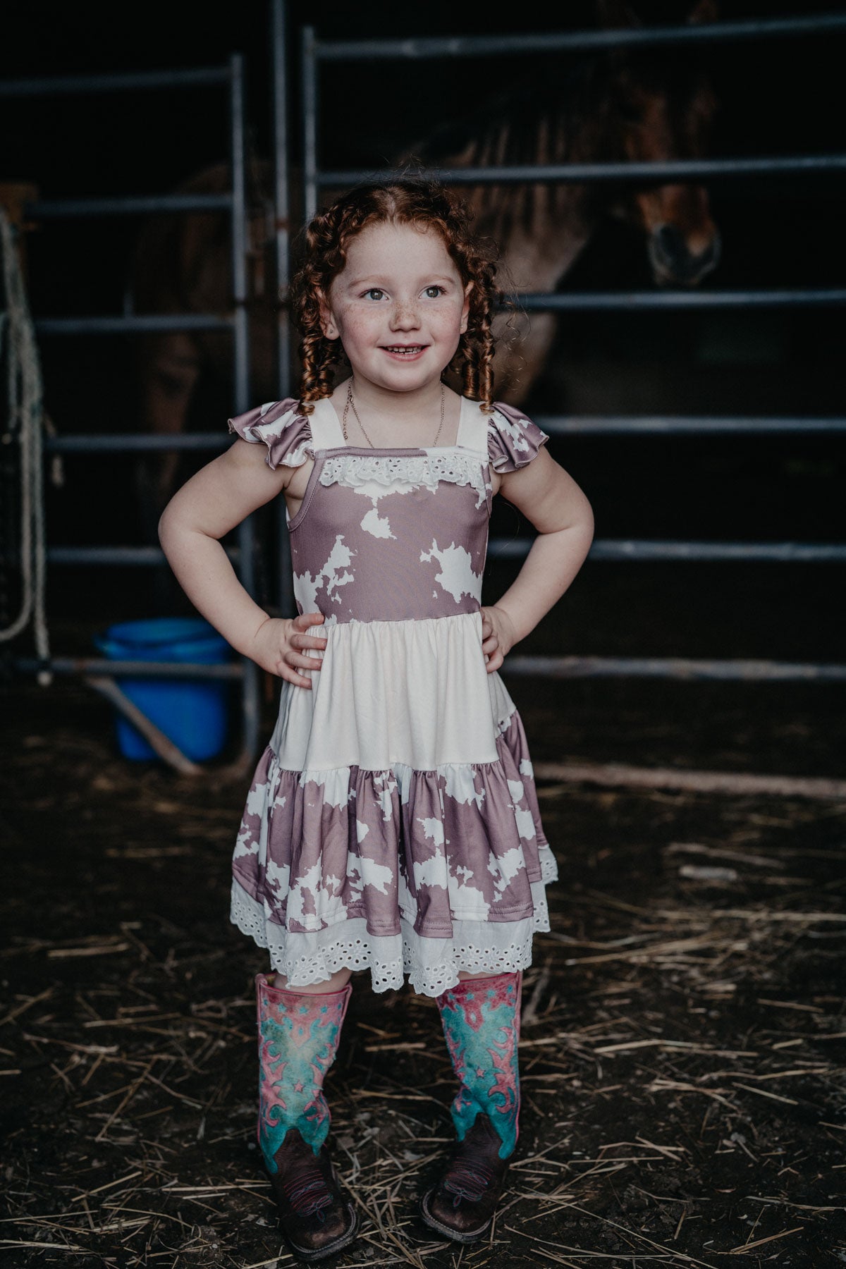 'Chelsie' Brown Cowprint Ruffle Dress (3-6M to 5T)