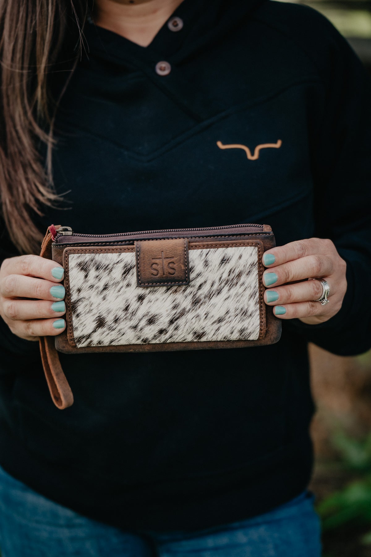 'Hayley' Cowhide Wallet with Wristlet Strap