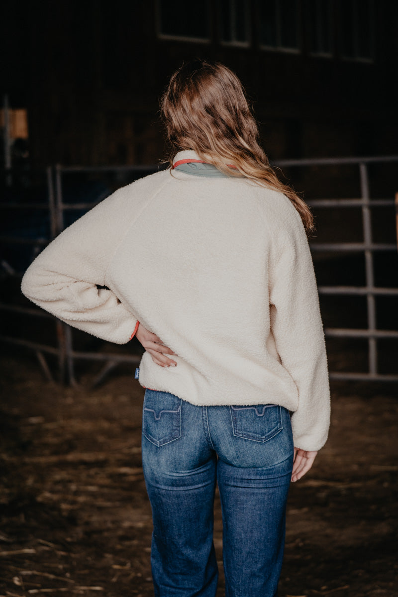 'Skylar' Wrangler Cream Sherpa Pullover with Teal & Corral Accents (XS-XXL)