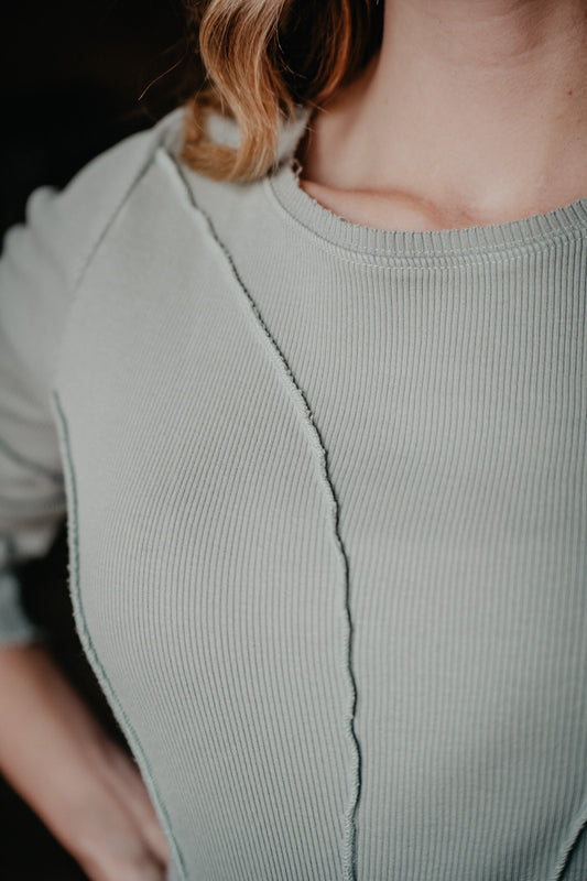 'Erin' Teal Long Sleeve Top with Exposed Seams (XS-XXL)