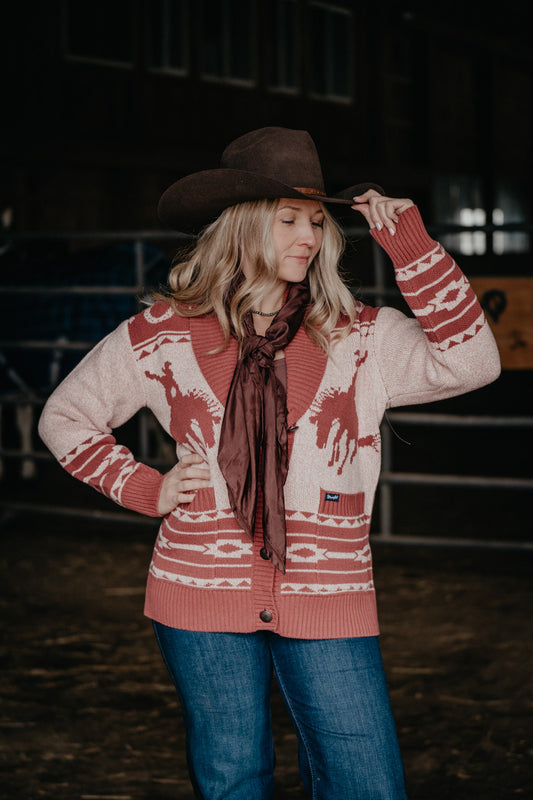 'Penelope' Wrangler Women's Pink Retro Horse Cardigan (S-XXL)