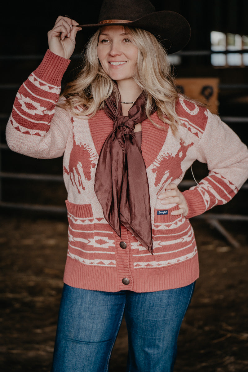 'Penelope' Wrangler Women's Pink Retro Horse Cardigan (S-XXL)