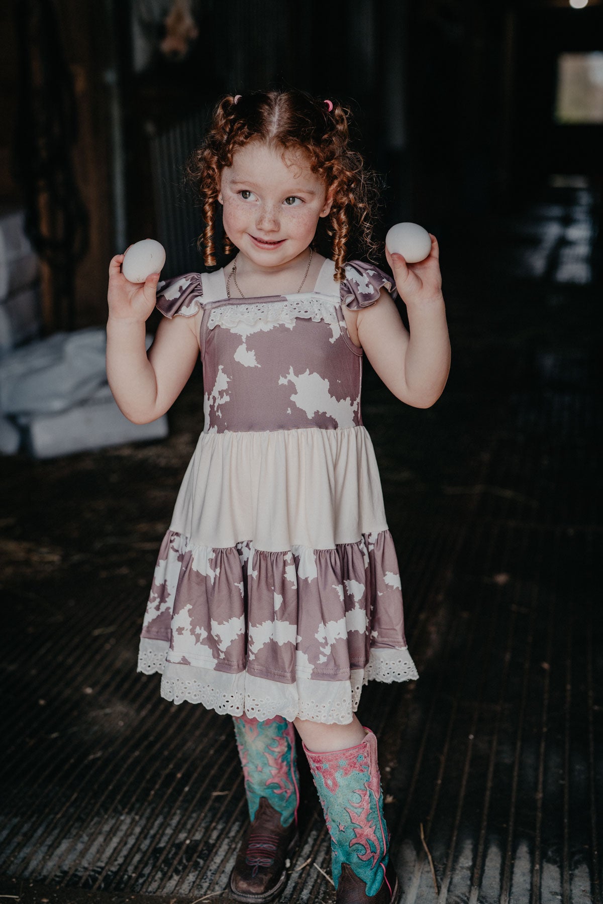 'Chelsie' Brown Cowprint Ruffle Dress (3-6M to 5T)