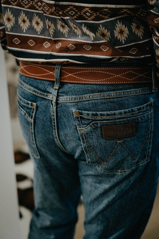 Men's Brown Leather Figure 8 Stitched Belt (30-44")