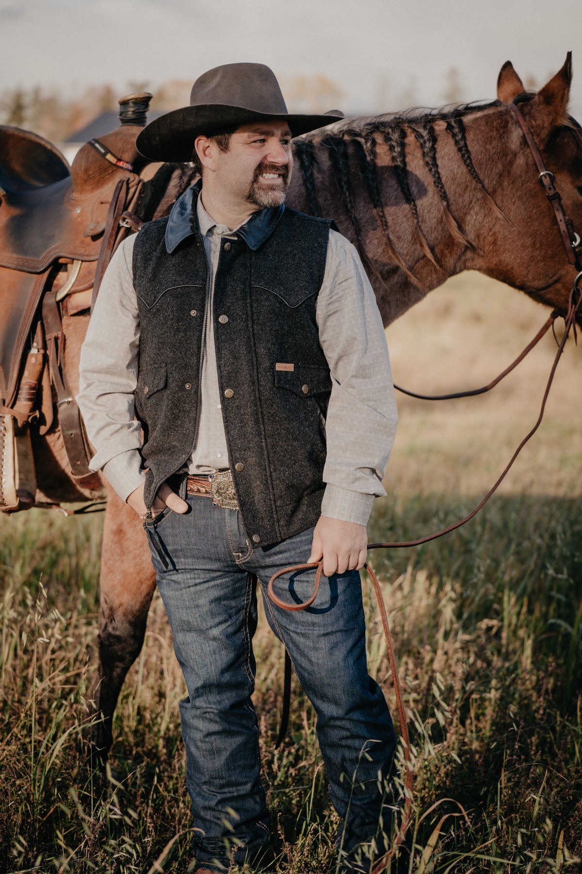 'Holbrook' Men's Wool Charcoal Vest by Powder River (L & XL ONLY)