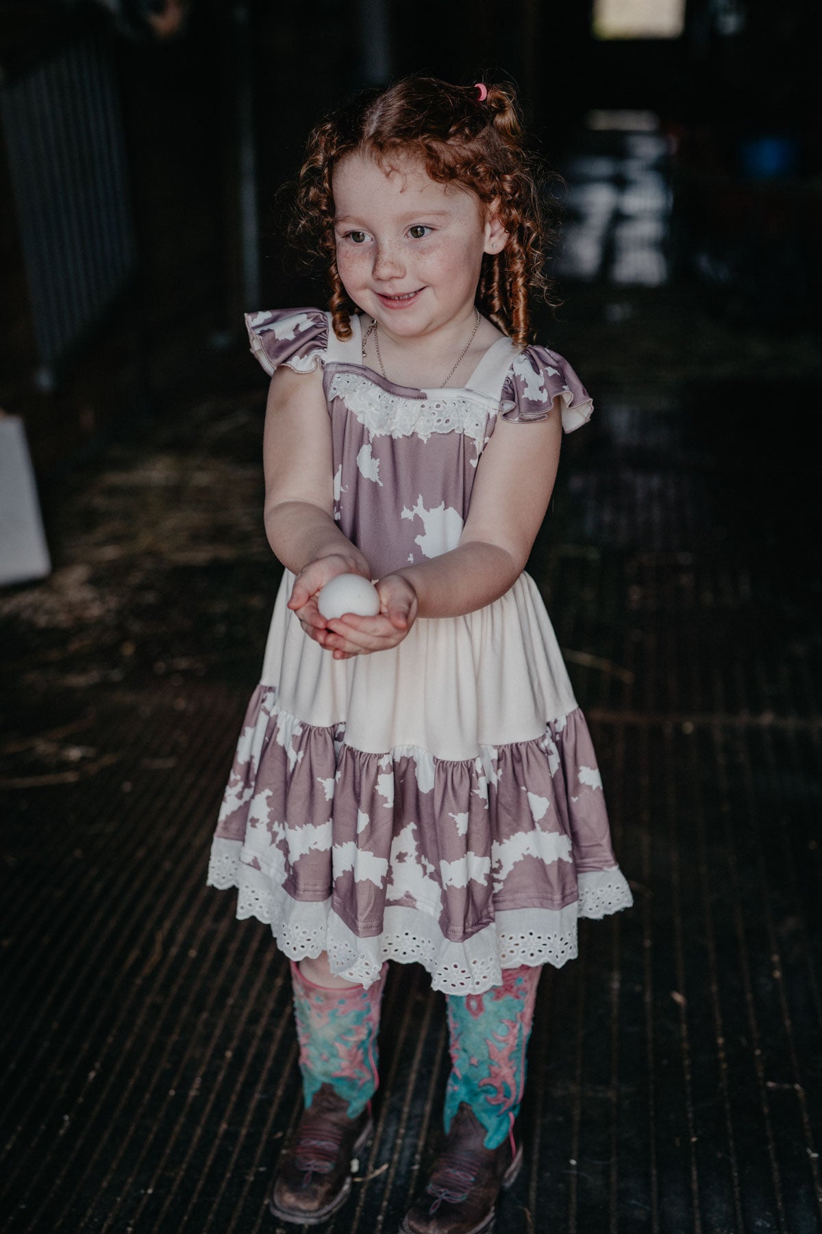 'Chelsie' Brown Cowprint Ruffle Dress (3-6M to 5T)