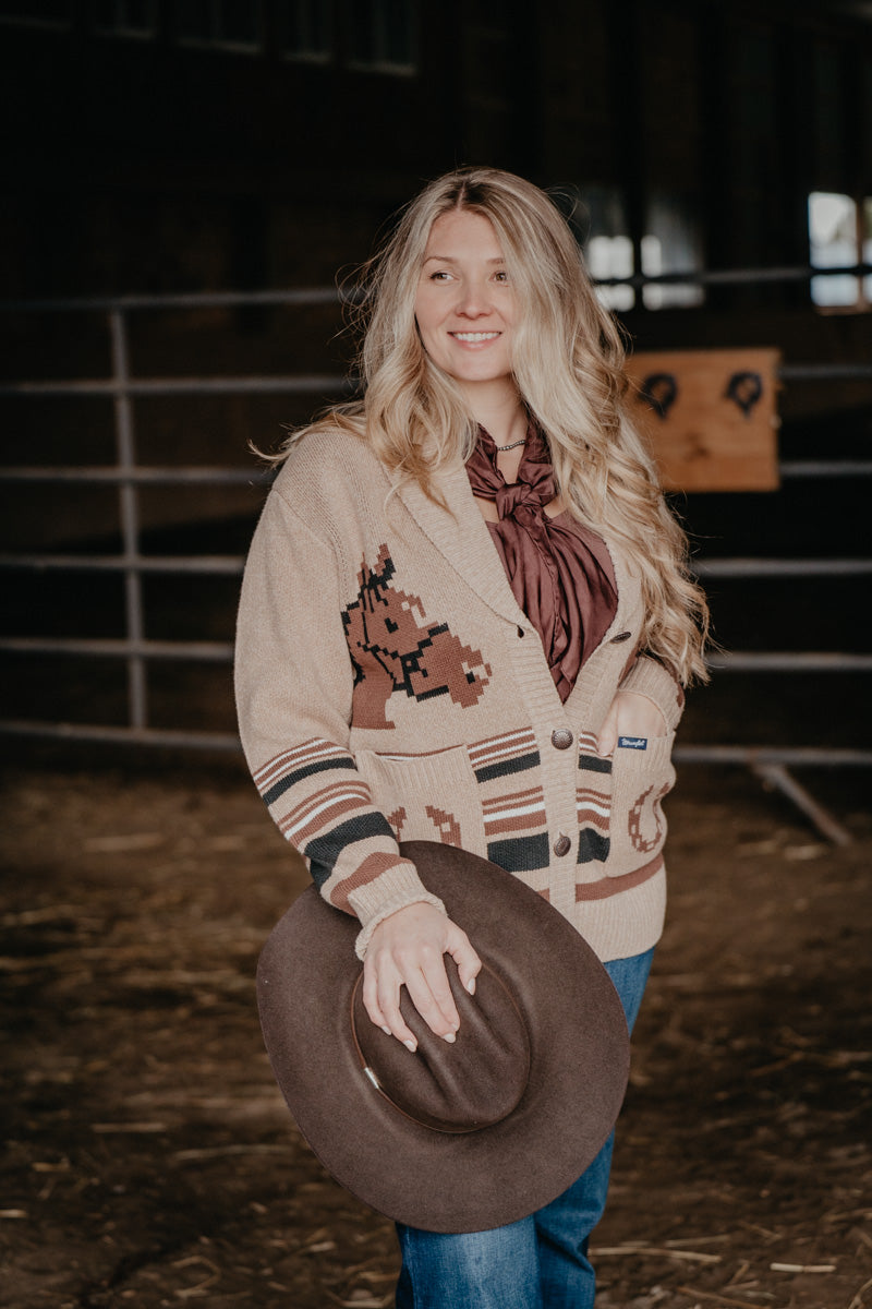 'Winnie' Women's Wrangler Tan Horse Cardigan (S-XXL)