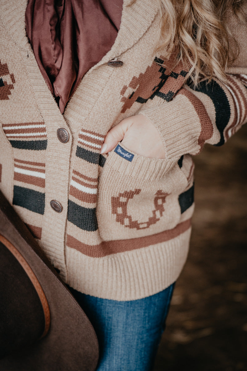 'Winnie' Women's Wrangler Tan Horse Cardigan (S-XXL)