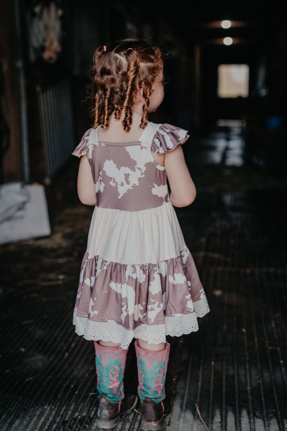 'Chelsie' Brown Cowprint Ruffle Dress (3-6M to 5T)