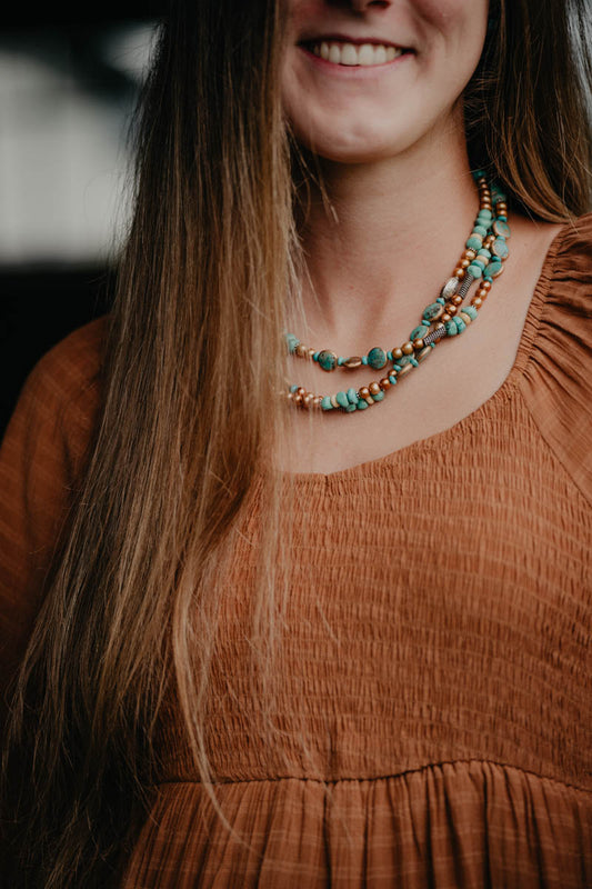 Turquoise 3 Strand Necklace with Copper Accents