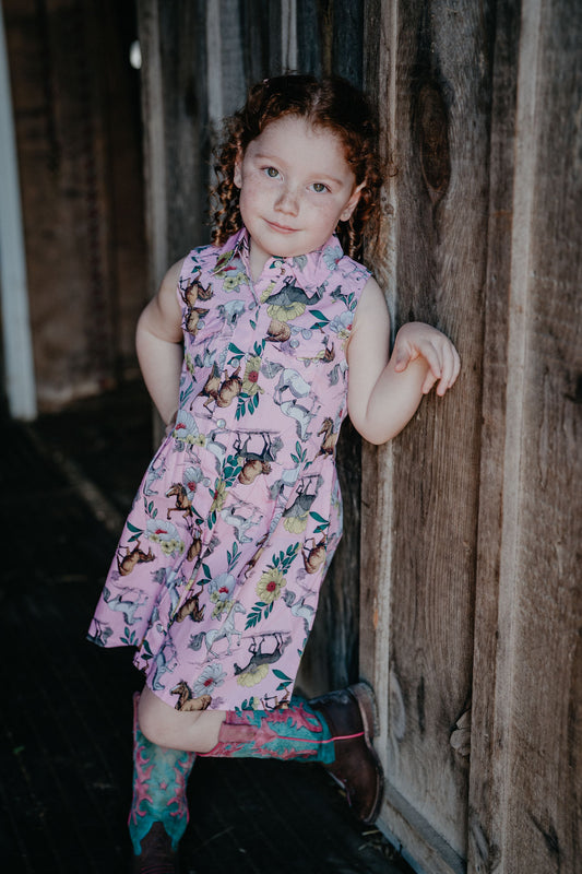 'Penelope' Wrangler Girl's Sleeveless Pink Pearl Snap Dress (XS-XL)