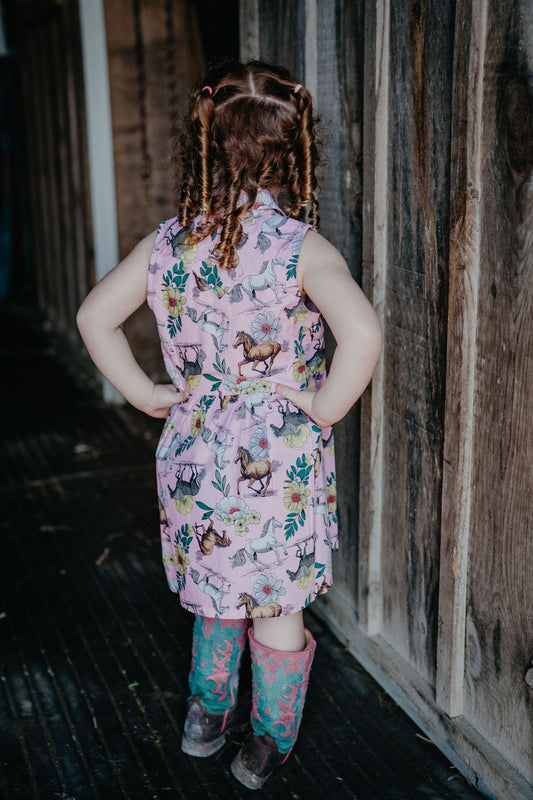 'Penelope' Wrangler Girl's Sleeveless Pink Pearl Snap Dress (XS-XL)
