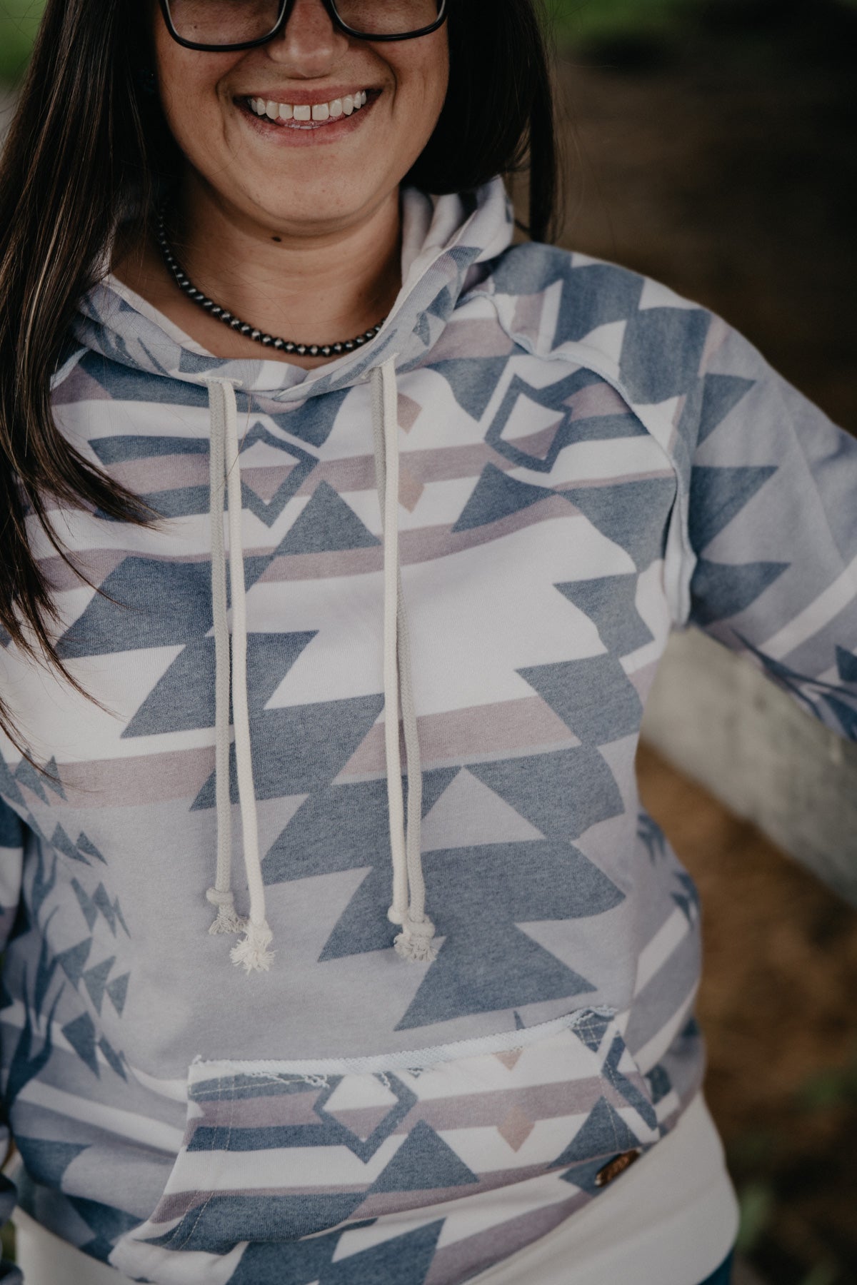 'Jade' Women's Hooey Gardenia Cream Hoody with Tan/Charcoal Aztec Pattern