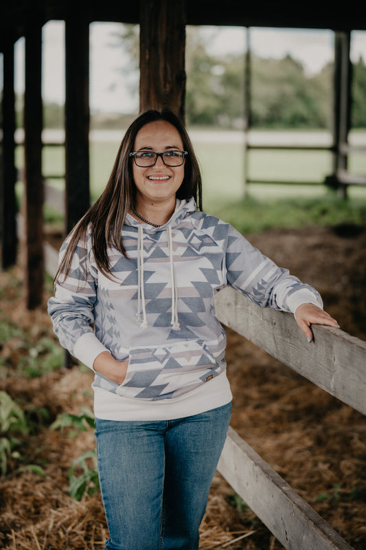 'Jade' Women's Hooey Gardenia Cream Hoody with Tan/Charcoal Aztec Pattern