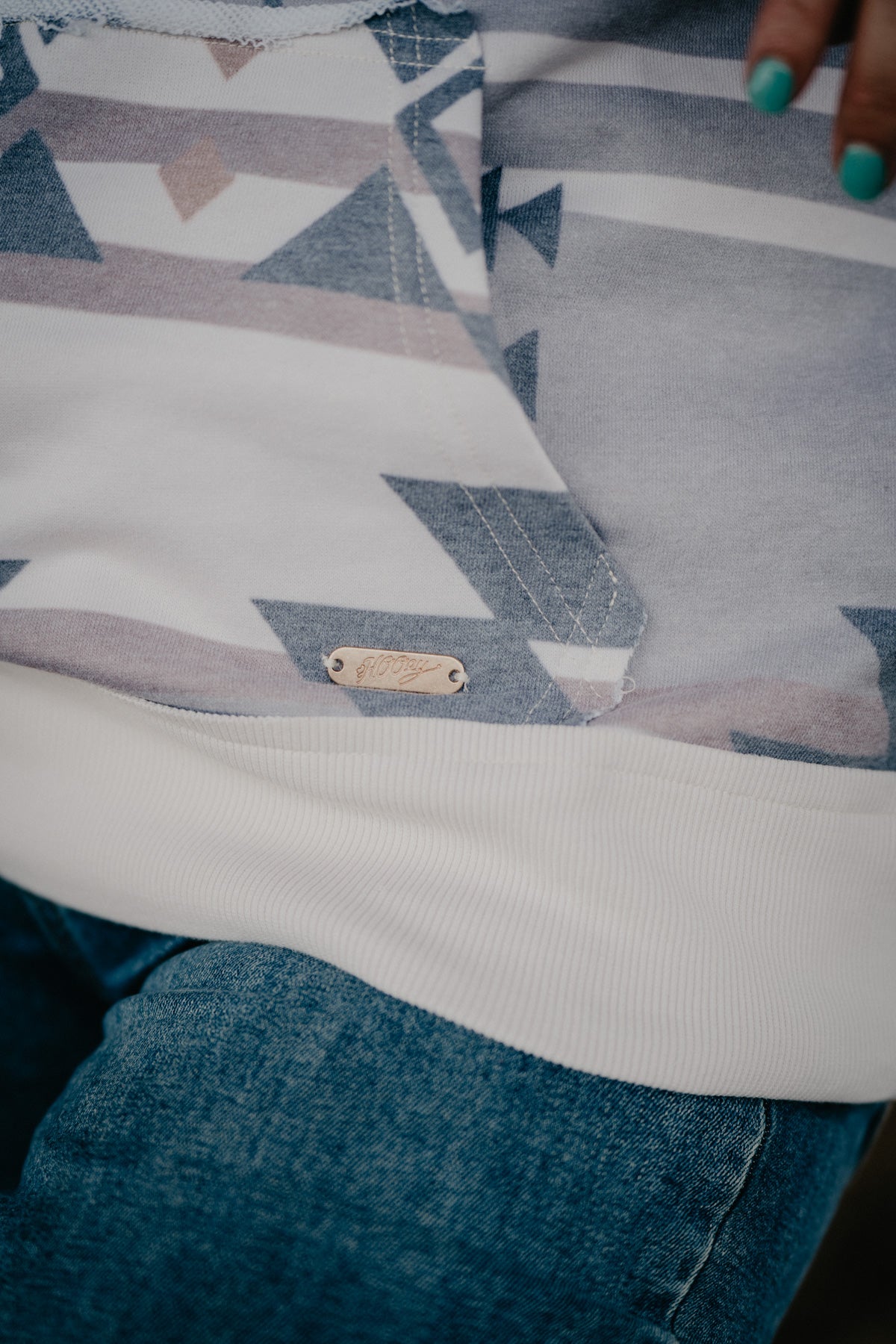 'Jade' Women's Hooey Gardenia Cream Hoody with Tan/Charcoal Aztec Pattern