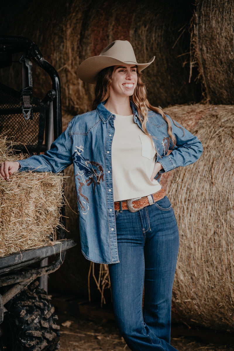 'Mackenzie' Long Sleeve Wrangler Denim Snap Shirt (XS-XL)