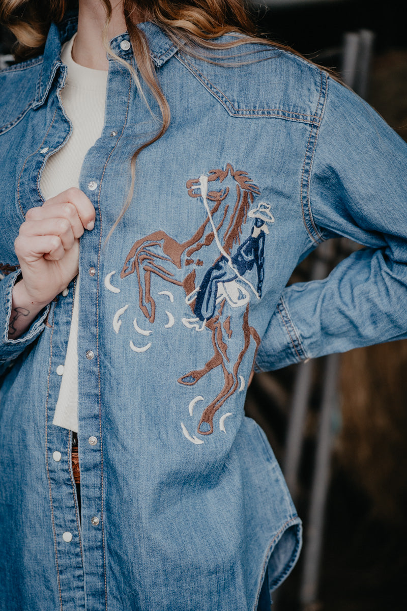 'Mackenzie' Long Sleeve Wrangler Denim Snap Shirt (XS-XL)