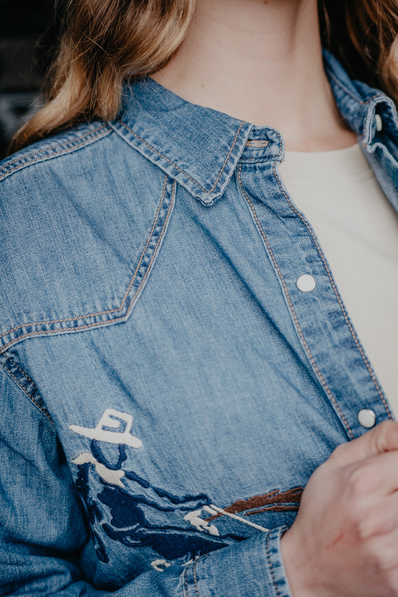 'Mackenzie' Long Sleeve Wrangler Denim Snap Shirt (XS-XL)