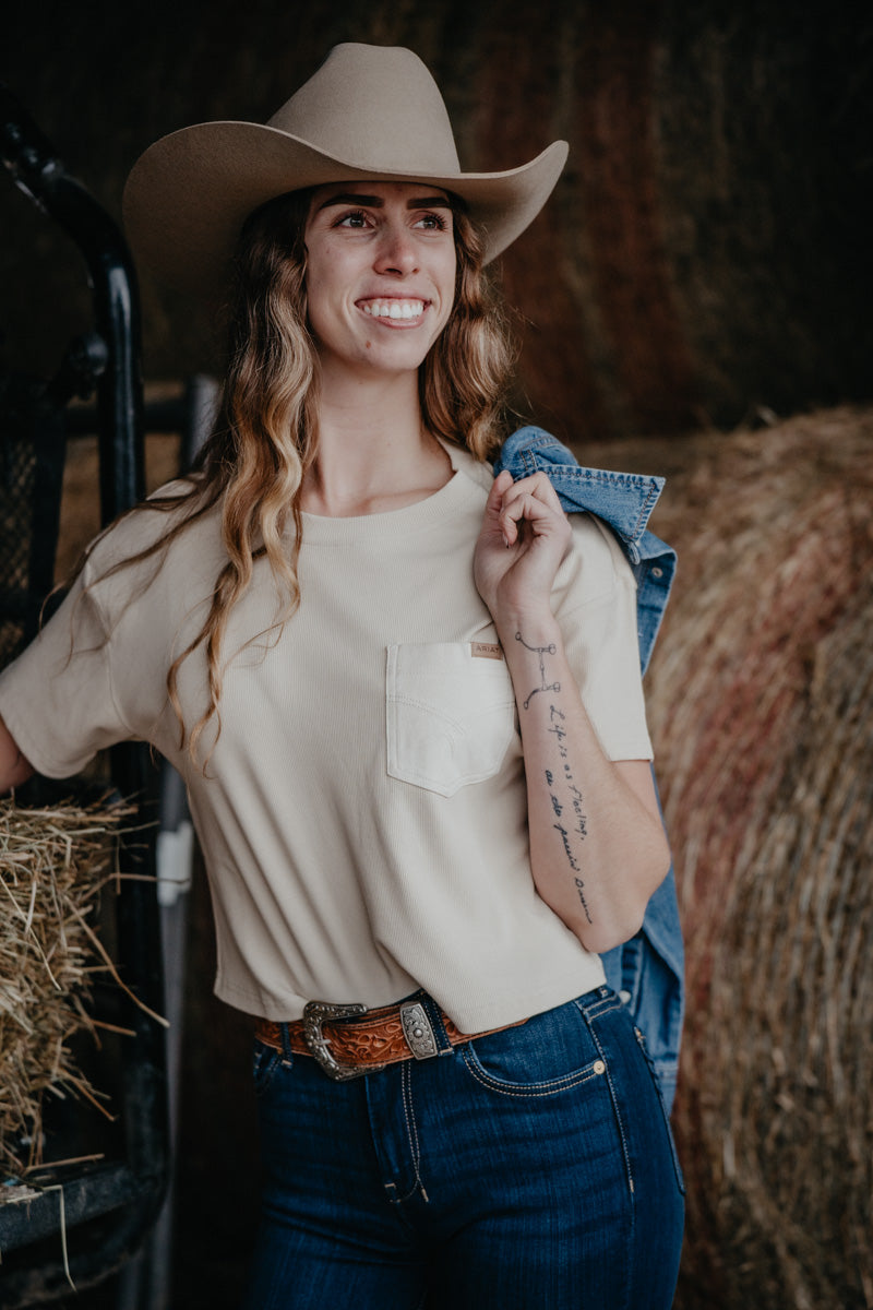 'Stella' Ariat Oyster Boot Stitch Pocket Tee (XS-XXL)