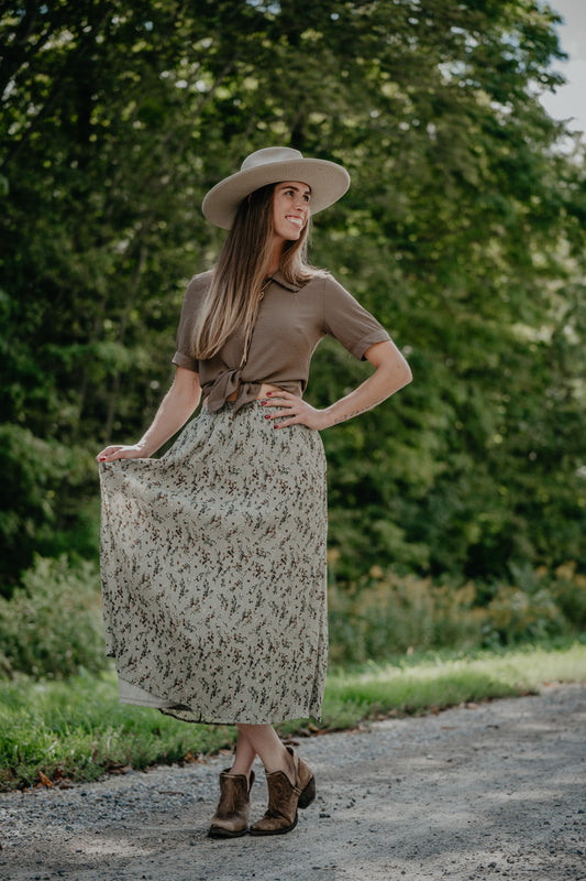 'Whimsical Nights' Sage Green Textured Midi Skirt