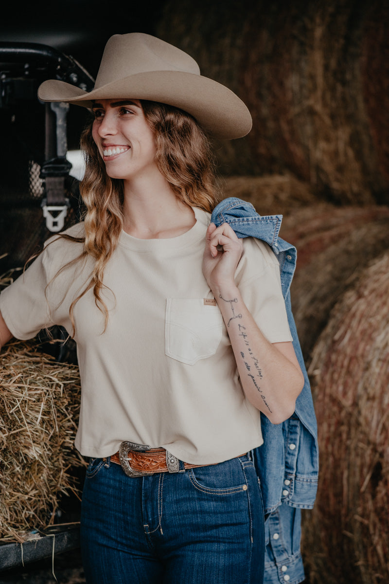 'Stella' Ariat Oyster Boot Stitch Pocket Tee (XS-XXL)