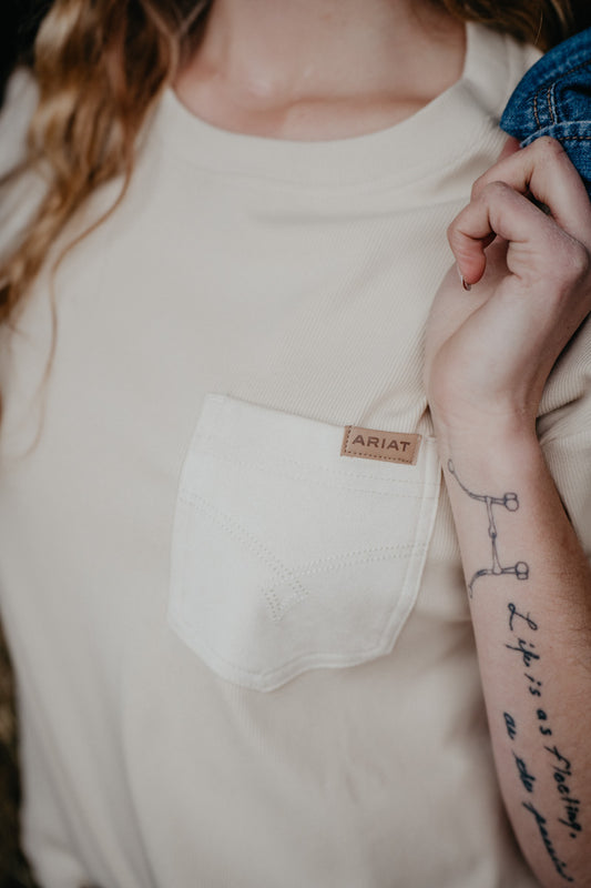 'Stella' Ariat Oyster Boot Stitch Pocket Tee (XS-XXL)