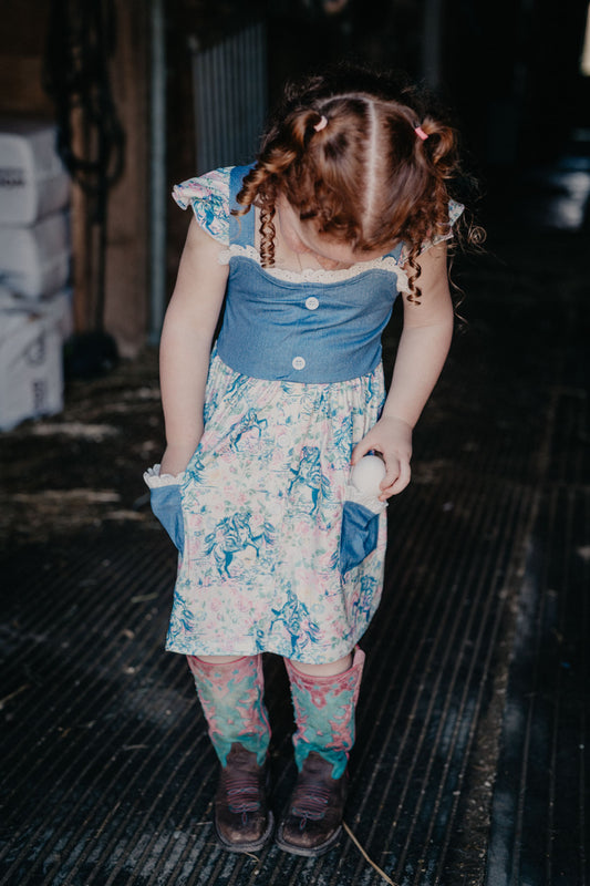 'Hadee' Floral Frontier Denim Dress (3-6M to 5T)