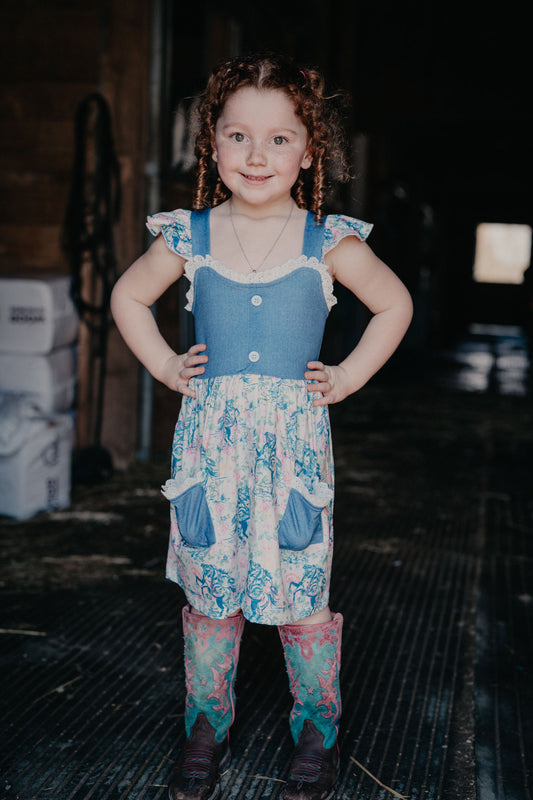'Hadee' Floral Frontier Denim Dress (3-6M to 5T)