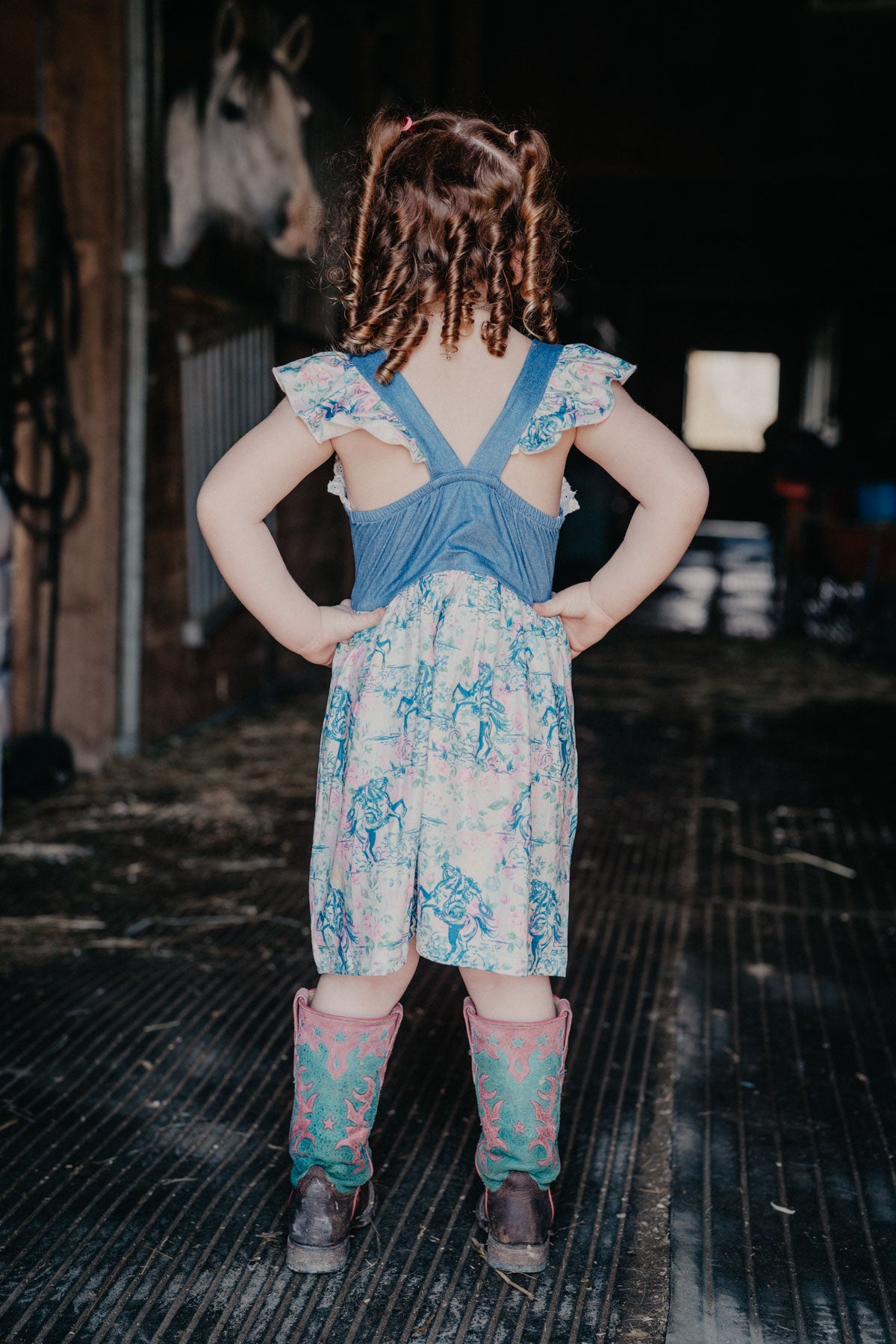 'Hadee' Floral Frontier Denim Dress (3-6M to 5T)