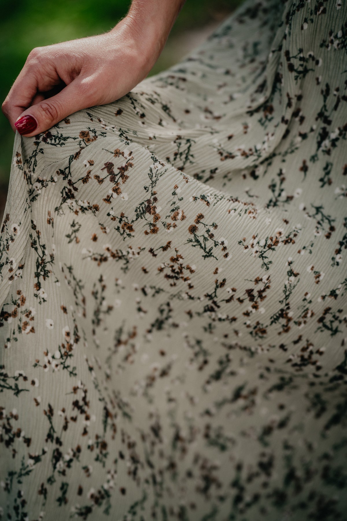 'Whimsical Nights' Sage Green Textured Midi Skirt