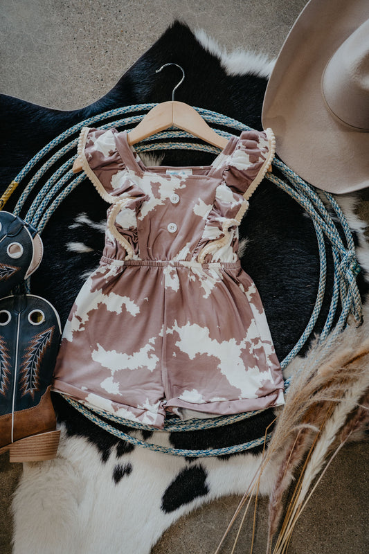'Bridget' Brown Cowprint Romper (6-12M to 7T)